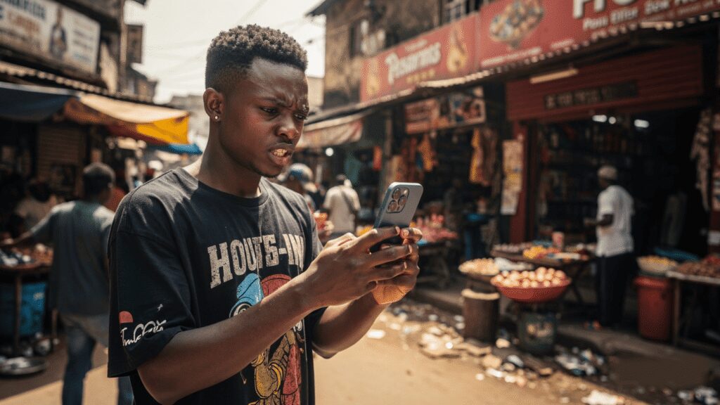 Stressed Nigerian creator filming viral TikTok