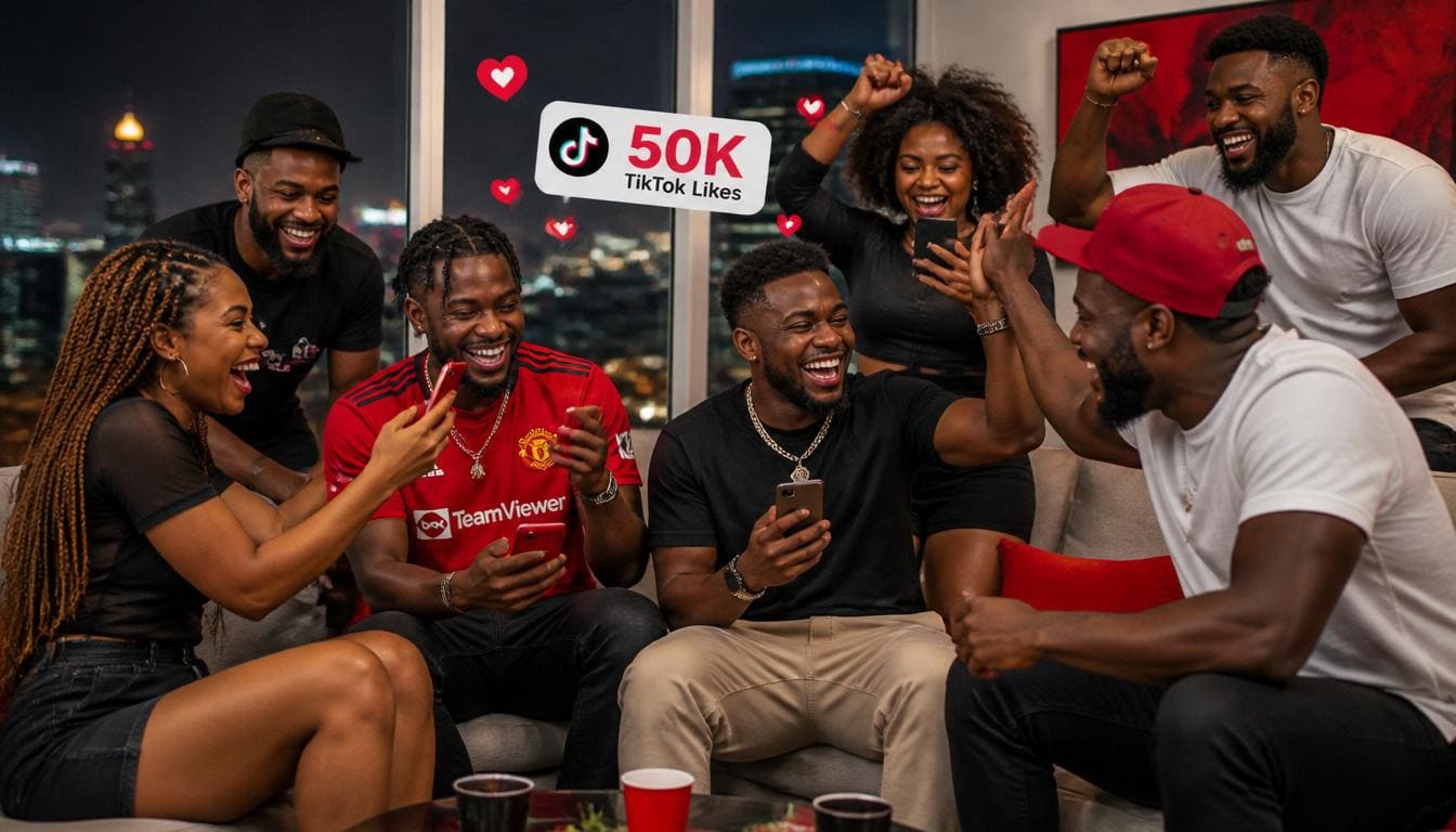Nigerian youth celebrating TikTok likes boost