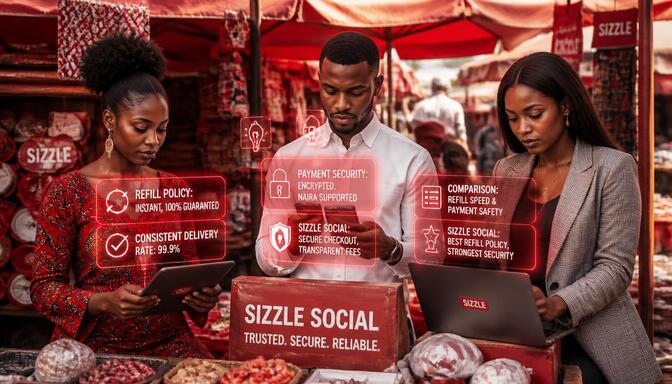 Nigerian creators comparing refill policies at a market place