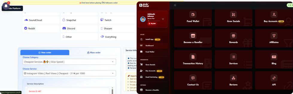 NigeriaSMM dashboard screenshot
