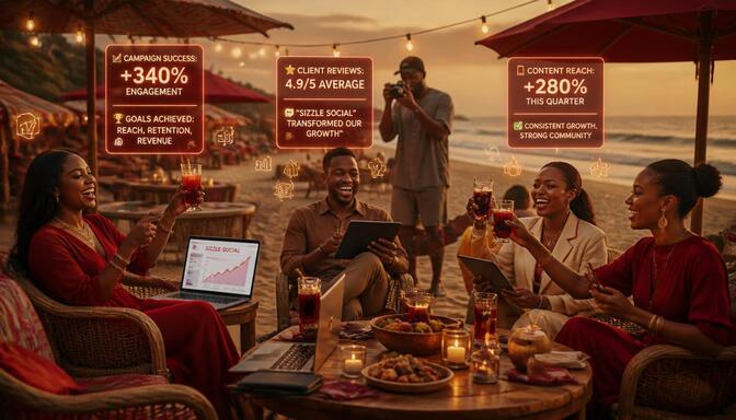 Nigerian creators celebrating at a beach side lounge