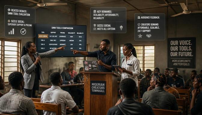 Nigerian creators comparing SMM tools at a townhall