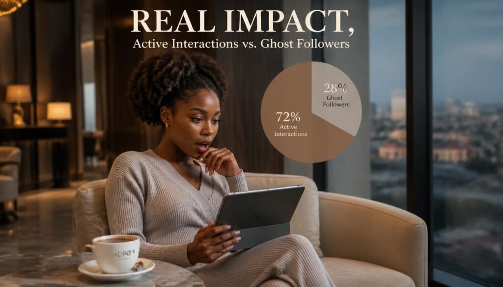 Pie Chart Analyzing Real Interactive Audience Ratio Versus Inactive Ghost Profiles